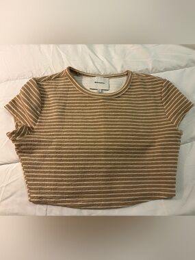 Reformation Tan & Cream Ribbed Striped Crop Tee